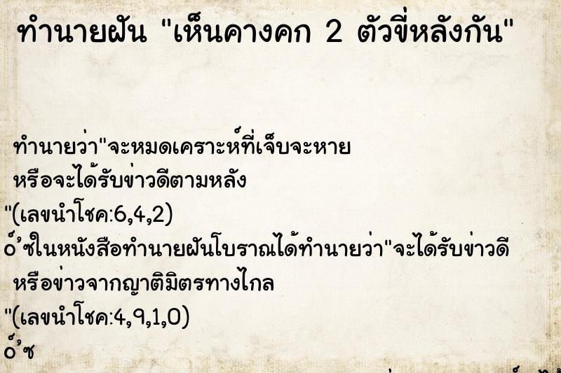 ทำนายฝันทำนายฝันเห็นคางคก2ตัวขี่หลังกัน